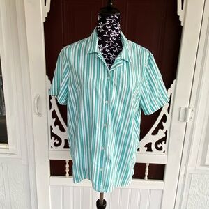 Blair Women's Button Up Striped Short Sleeve Blouse Size Large
